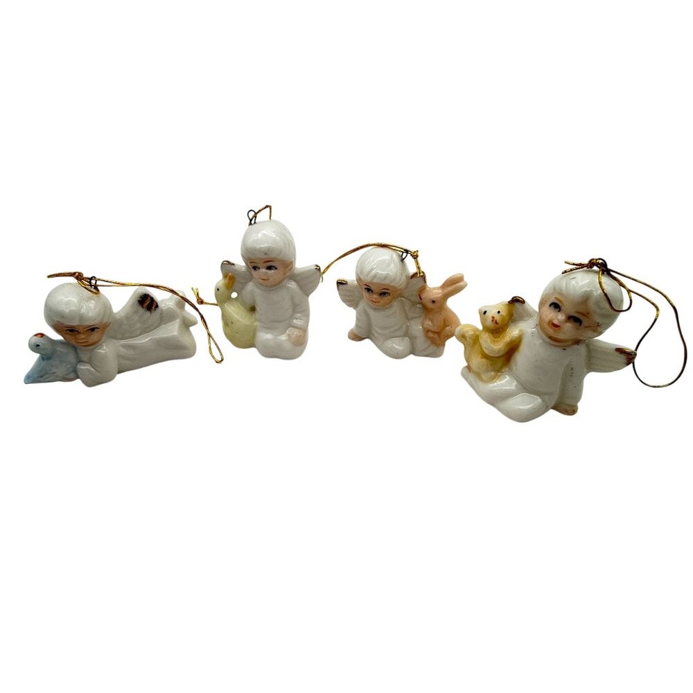 Christmas Around The World Angels Set 4 Porcelain Ornaments with Animals